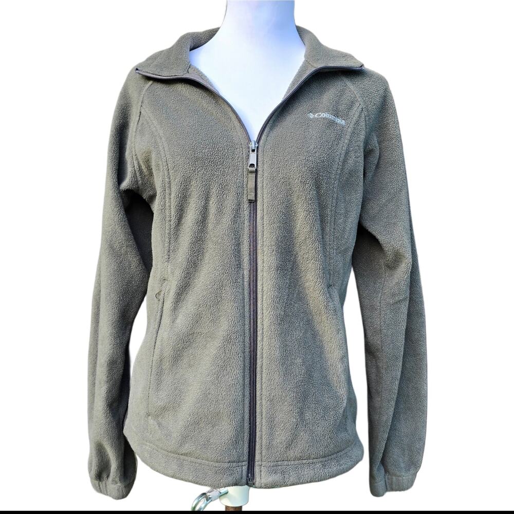 Columbia Fleece Jacket Benton Springs Size M Full Zip Pockets Olive Green